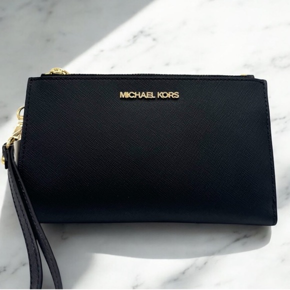 Michael Kors Large Jet Set Travel Double Zip Wallet Black - Picture 1 of 8